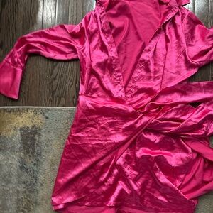 Vibrant Pink Satin Wrap Dress